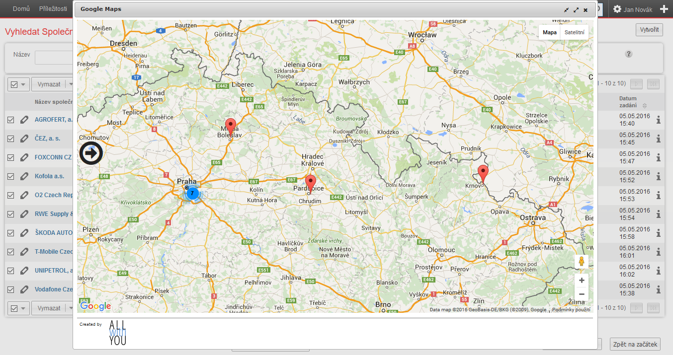 Google mapy - zobrazení společností na mapě
